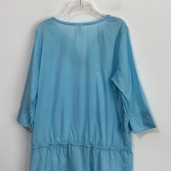 Lands End Swim Cover Up Tunic Aqua M Lightweight Embroidered Beachy Pool Boho - Picture 9 of 12